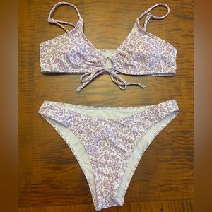 Purple and white floral bikini